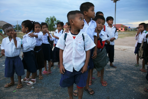 Getting in line for the school minibus